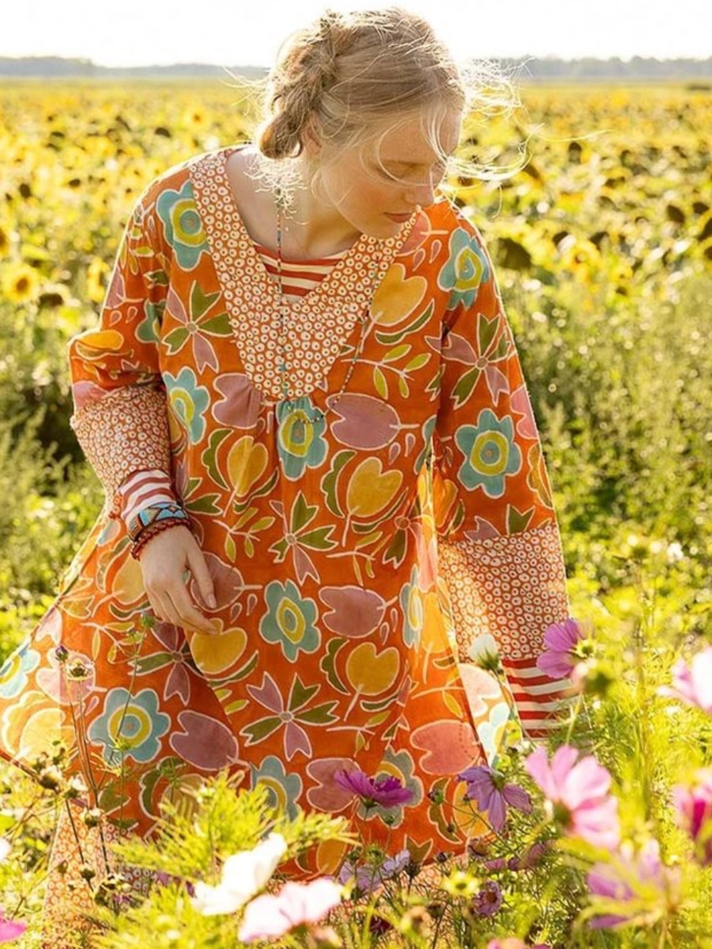 Gudrun Sjoden Floral Tunic Top Organic Cotton Lagenlook Art To Wear Boho Hippie